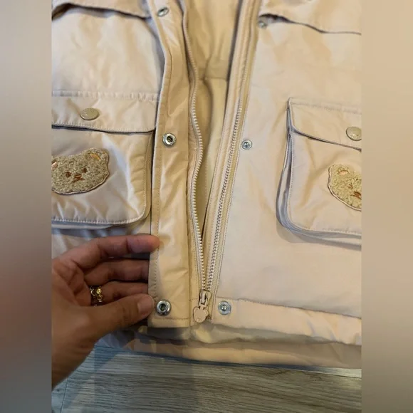 Paw Paw Baby Hooded Winter Coat Beige Teddy Bear Patch Size 100 (18–24M) - Picture 4 of 10